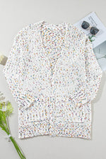 Load image into Gallery viewer, White Confetti Rib Knit Long Sleeve Cardigan - Fashion Queen - 13