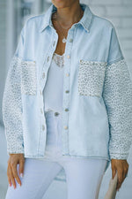 Load image into Gallery viewer, White Contrast Leopard Denim Jacket - Fashion Queen - 22