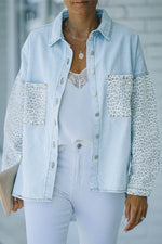 Load image into Gallery viewer, White Contrast Leopard Denim Jacket - Fashion Queen - 4