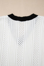 Load image into Gallery viewer, White Contrast Trim Eyelet Knit Colorblock V Neck Sweater Vest - Fashion Queen - 14