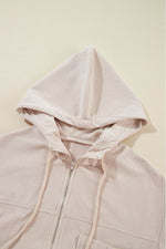 Load image into Gallery viewer, White Corduroy Drawstring Hooded Pocket Zip Up Jacket - Fashion Queen - 10