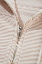 Load image into Gallery viewer, White Corduroy Drawstring Hooded Pocket Zip Up Jacket - Fashion Queen - 15