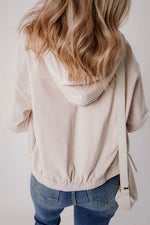 Load image into Gallery viewer, White Corduroy Drawstring Hooded Pocket Zip Up Jacket - Fashion Queen - 2