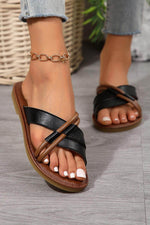 Load image into Gallery viewer, White Criss Cross PU Leather Flat Slippers - Fashion Queen - 5