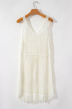 Load image into Gallery viewer, White Crochet Fishnet Fringed Edge V Neck Beach Cover Up - Fashion Queen - 11