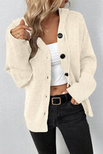Load image into Gallery viewer, White Drawstring Hooded Button Up Drop Shoulder Sweater Cardigan - Fashion Queen - 1