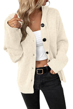 Load image into Gallery viewer, White Drawstring Hooded Button Up Drop Shoulder Sweater Cardigan - Fashion Queen - 10