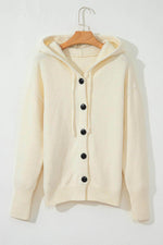 Load image into Gallery viewer, White Drawstring Hooded Button Up Drop Shoulder Sweater Cardigan - Fashion Queen - 11