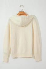Load image into Gallery viewer, White Drawstring Hooded Button Up Drop Shoulder Sweater Cardigan - Fashion Queen - 12