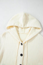 Load image into Gallery viewer, White Drawstring Hooded Button Up Drop Shoulder Sweater Cardigan - Fashion Queen - 18