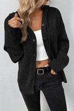 Load image into Gallery viewer, White Drawstring Hooded Button Up Drop Shoulder Sweater Cardigan - Fashion Queen - 4