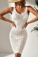 Load image into Gallery viewer, White Eyelet Crochet Sleeveless V Neck Beach Dress - Fashion Queen - 5