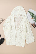 Load image into Gallery viewer, White Fashion Open Knit Hooded Beach Cover Up - Fashion Queen - 18