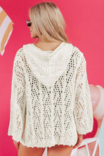 Load image into Gallery viewer, White Fashion Open Knit Hooded Beach Cover Up - Fashion Queen - 4