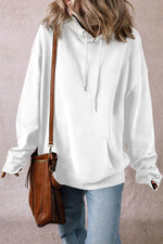 Load image into Gallery viewer, White Fleece Lined Kangaroo Pocket Drawstring Chunky Hoodie - Fashion Queen - 3