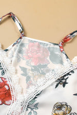 Load image into Gallery viewer, White Floral Print Lace V Neck Tank Top - Fashion Queen - 10