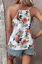 Load image into Gallery viewer, White Floral Print Lace V Neck Tank Top - Fashion Queen - 2
