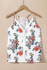 Load image into Gallery viewer, White Floral Print Lace V Neck Tank Top - Fashion Queen - 7