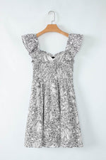 Load image into Gallery viewer, White Floral Print Pipping Trim Flutter Sleeve Mini Dress - Fashion Queen - 15