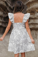 Load image into Gallery viewer, White Floral Print Pipping Trim Flutter Sleeve Mini Dress - Fashion Queen - 2
