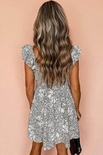 Load image into Gallery viewer, White Floral Print Pipping Trim Flutter Sleeve Mini Dress - Fashion Queen - 9