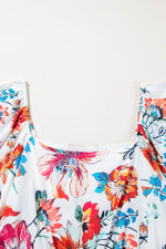 Load image into Gallery viewer, White Floral Square Neck Puff Sleeve Flowy Plus Size Midi Dress - Fashion Queen - 7