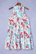 Load image into Gallery viewer, White Frill Mock Neck Sleeveless Tiered Floral Dress - Fashion Queen - 16