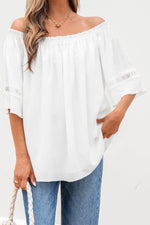 Load image into Gallery viewer, White Frilly Off Shoulder Lace Insert Sleeve Textured Blouse - Fashion Queen - 13
