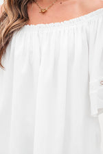 Load image into Gallery viewer, White Frilly Off Shoulder Lace Insert Sleeve Textured Blouse - Fashion Queen - 16
