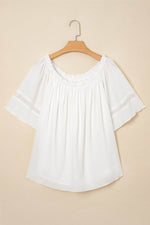 Load image into Gallery viewer, White Frilly Off Shoulder Lace Insert Sleeve Textured Blouse - Fashion Queen - 5