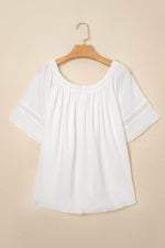 Load image into Gallery viewer, White Frilly Off Shoulder Lace Insert Sleeve Textured Blouse - Fashion Queen - 6