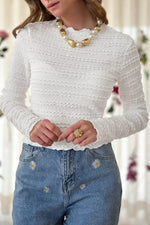 Load image into Gallery viewer, White Knit Jacquard Slim Fit Top - Fashion Queen - 6