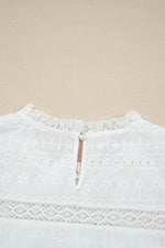 Load image into Gallery viewer, White Lace Neckline Flutter Sleeve Eyelets Blouse - Fashion Queen - 16