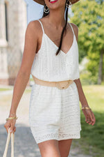 Load image into Gallery viewer, White Lace Spaghetti Strap V Neck Loose Fit Romper - Fashion Queen - 9
