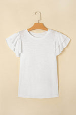 Load image into Gallery viewer, White Layered Ruffle Short Sleeve Round Neck Top - Fashion Queen - 11