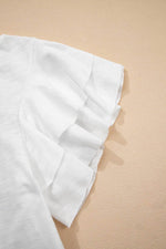 Load image into Gallery viewer, White Layered Ruffle Short Sleeve Round Neck Top - Fashion Queen - 13
