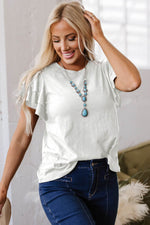 Load image into Gallery viewer, White Layered Ruffle Short Sleeve Round Neck Top - Fashion Queen - 6