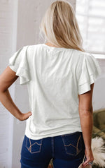Load image into Gallery viewer, White Layered Ruffle Short Sleeve Round Neck Top - Fashion Queen - 7