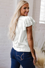 Load image into Gallery viewer, White Layered Ruffle Short Sleeve Round Neck Top - Fashion Queen - 9