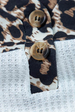 Load image into Gallery viewer, White Leopard Waffle Knit Patchwork Button V Neck Top - Fashion Queen - 10