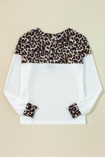 Load image into Gallery viewer, White Leopard Waffle Knit Patchwork Button V Neck Top - Fashion Queen - 5
