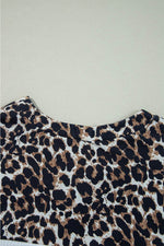 Load image into Gallery viewer, White Leopard Waffle Knit Patchwork Button V Neck Top - Fashion Queen - 7