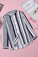 Load image into Gallery viewer, White Navy Striped Modern Women Shirt - Fashion Queen - 14