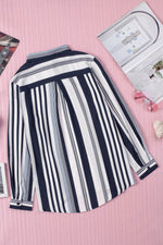 Load image into Gallery viewer, White Navy Striped Modern Women Shirt - Fashion Queen - 15