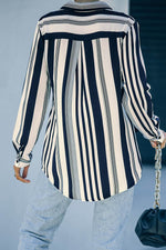 Load image into Gallery viewer, White Navy Striped Modern Women Shirt - Fashion Queen - 2