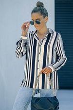 Load image into Gallery viewer, White Navy Striped Modern Women Shirt - Fashion Queen - 3