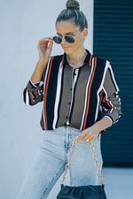 Load image into Gallery viewer, White Navy Striped Modern Women Shirt - Fashion Queen - 6