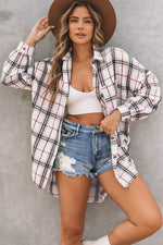 Load image into Gallery viewer, White Oversized Plaid Pattern Shacket with Slits - Fashion Queen - 6