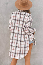 Load image into Gallery viewer, White Oversized Plaid Pattern Shacket with Slits - Fashion Queen - 7