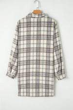Load image into Gallery viewer, White Plaid Print Tunic Plus Size Shacket with Slits - Fashion Queen - 15